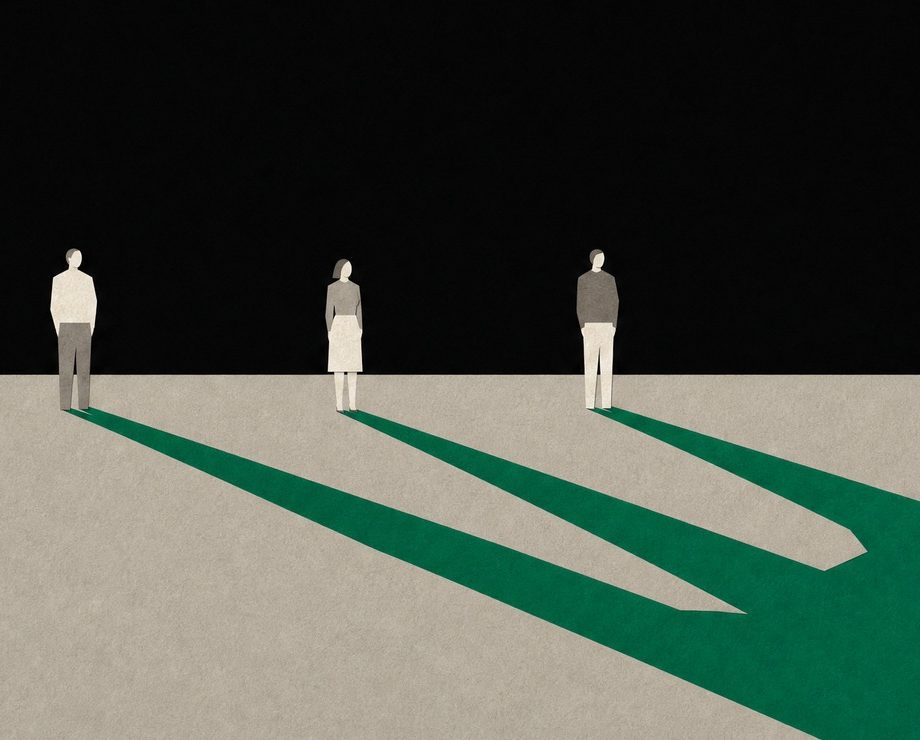 Three people, one shadow of green
